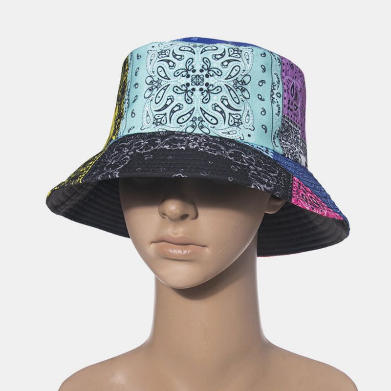 Unisex Overlay Cashew-tryck Bucket Hat Blandade Färgsömmar Casual Solskyddshatt