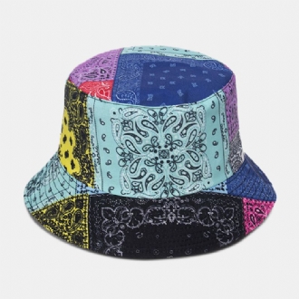 Unisex Overlay Cashew-tryck Bucket Hat Blandade Färgsömmar Casual Solskyddshatt