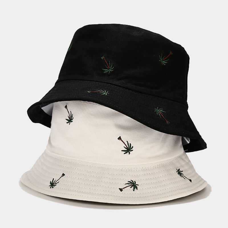 Unisex Overlay Coconut Brodery Mönster Solhatt Sommar Utomhus Casual Sunshade Bucket Hat