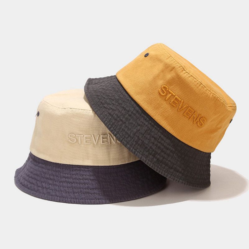 Unisex Patchwork Färgblock Solhatt Bomull Brevbroderi Sommar Casual Sunshade Bucket Hat