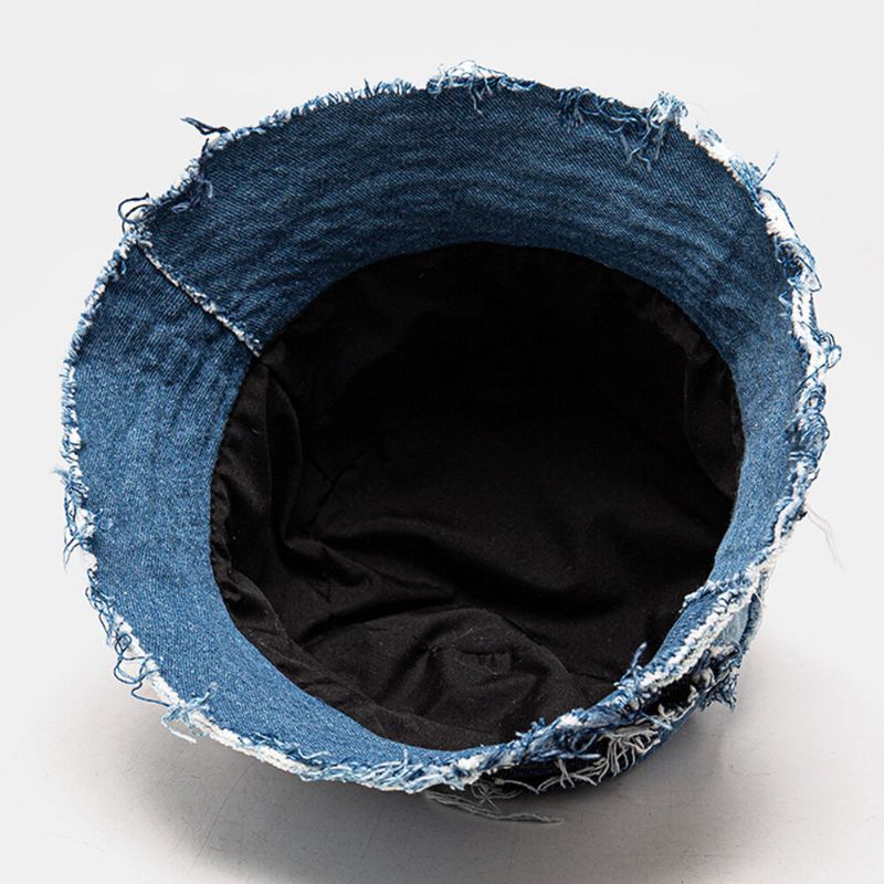 Unisex Pläd Colorblock Denim Distressed Frayed Edge Casual Solskydd Vikbara Platta Hattar Bucket Hats