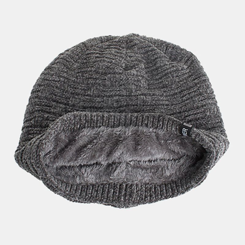 Unisex Plus Sammet Horisontell Vertikalt Randigt Mönster Stickad Mössa Scarf Set Casual Outdoor Vindtät Varm Elastisk Haklapp Beanie Hatt