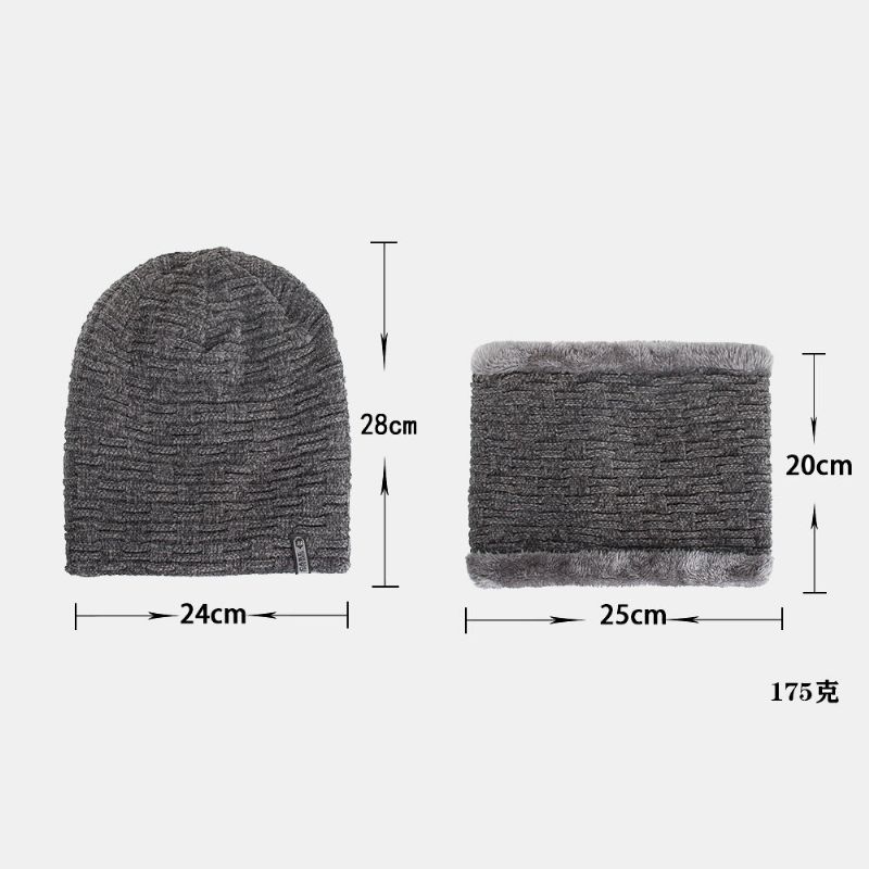 Unisex Plus Sammet Horisontell Vertikalt Randigt Mönster Stickad Mössa Scarf Set Casual Outdoor Vindtät Varm Elastisk Haklapp Beanie Hatt