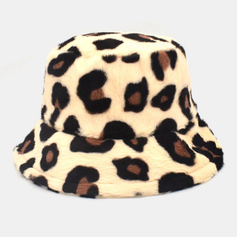 Unisex Plysch Mjuk Varm Casual All-match Söt Leopardmönster Bucket Hat