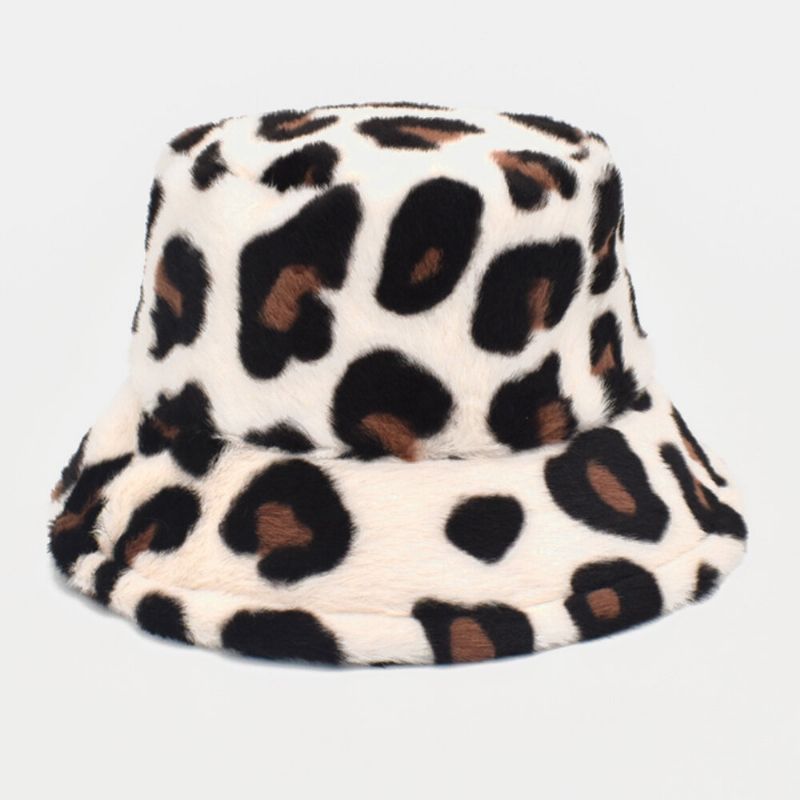 Unisex Plysch Mjuk Varm Casual All-match Söt Leopardmönster Bucket Hat