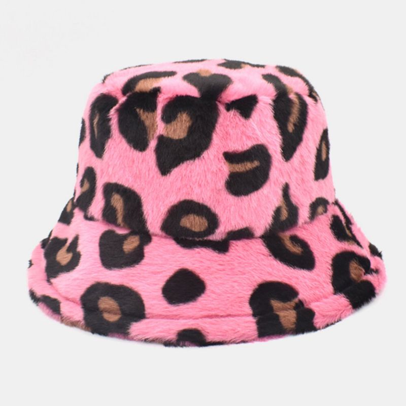 Unisex Plysch Mjuk Varm Casual All-match Söt Leopardmönster Bucket Hat