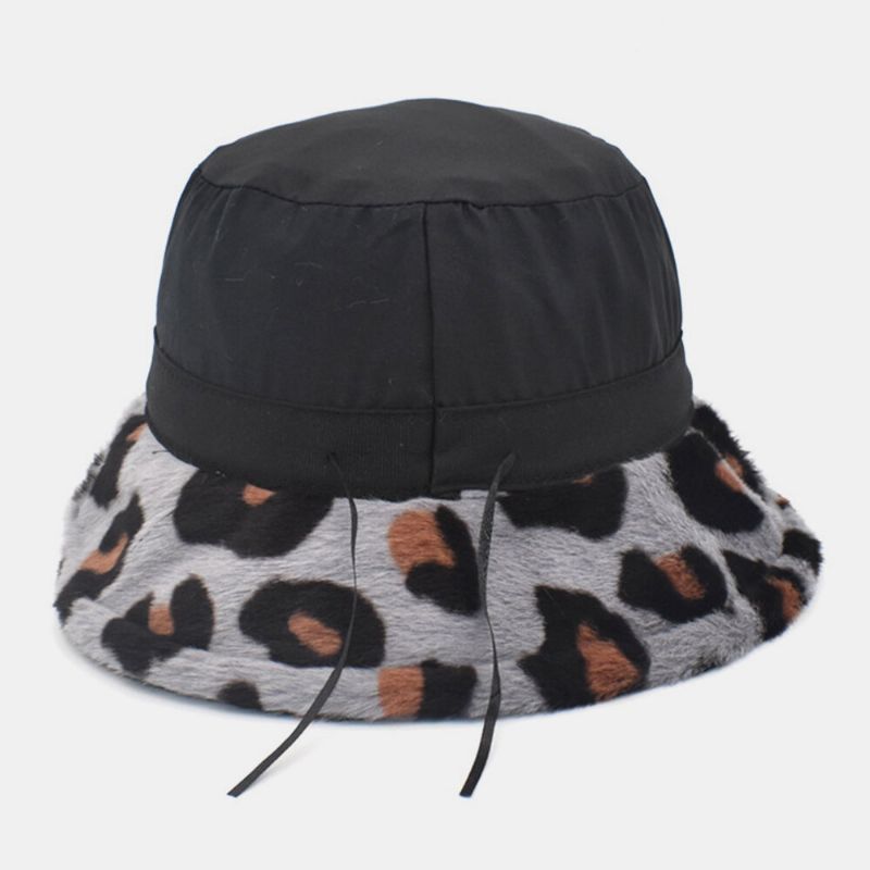 Unisex Plysch Mjuk Varm Casual All-match Söt Leopardmönster Bucket Hat