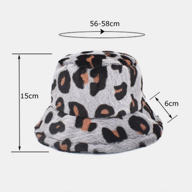 Unisex Plysch Mjuk Varm Casual All-match Söt Leopardmönster Bucket Hat