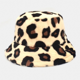 Unisex Plysch Mjuk Varm Casual All-match Söt Leopardmönster Bucket Hat