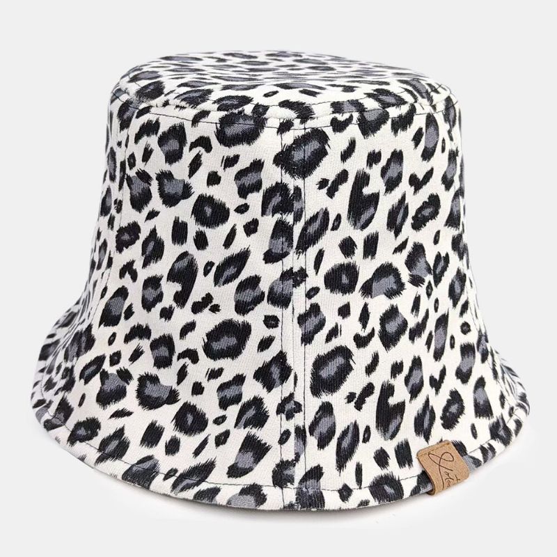 Unisex Polyester Bomullsöverdrag Leopardmönster Bokstavsetikett All-match Sunshade Bucket Hat