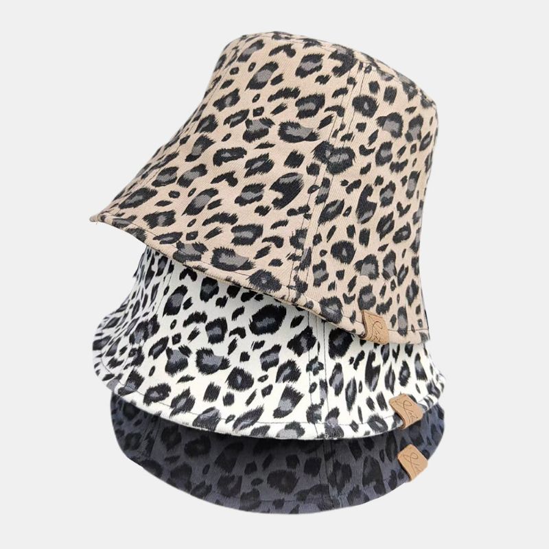 Unisex Polyester Bomullsöverdrag Leopardmönster Bokstavsetikett All-match Sunshade Bucket Hat