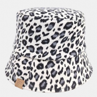 Unisex Polyester Bomullsöverdrag Leopardmönster Bokstavsetikett All-match Sunshade Bucket Hat