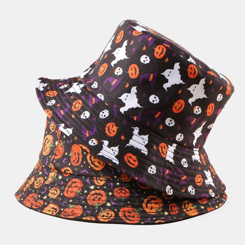 Unisex Pumpkin Ghost Skull Mönster Halloween Bucket Hat Casual Rolig Hopfällbar Solskyddshatt