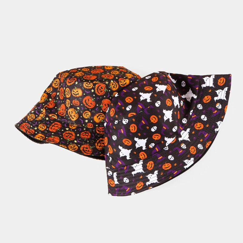 Unisex Pumpkin Ghost Skull Mönster Halloween Bucket Hat Casual Rolig Hopfällbar Solskyddshatt