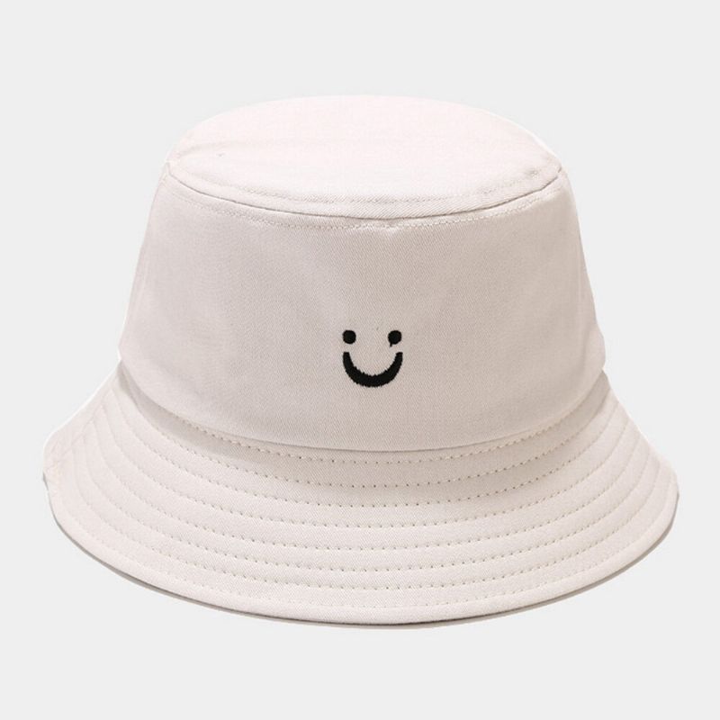 Unisex Smile Face Brodery Bucket Hat Sommarresor Vilda Solskydds Strandhatt