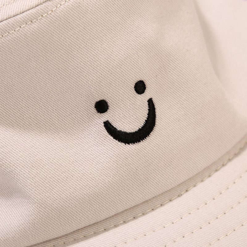 Unisex Smile Face Brodery Bucket Hat Sommarresor Vilda Solskydds Strandhatt