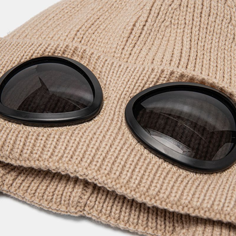 Unisex Stickad Enfärgad Aviator Glasögon Linsdekoration Tjocka Värme Mode Mössa