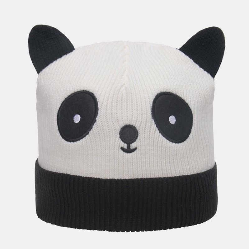 Unisex Stickad Mössa Tecknad Panda Huvudform Broderi Mode Värme Flänsande Mössa