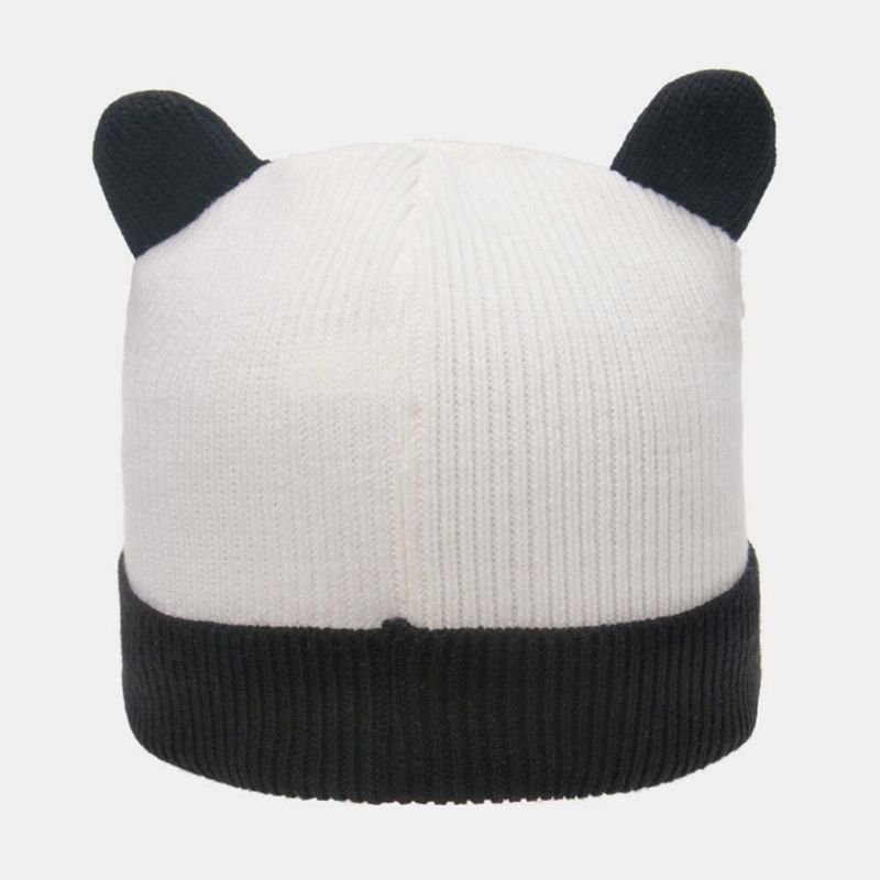 Unisex Stickad Mössa Tecknad Panda Huvudform Broderi Mode Värme Flänsande Mössa