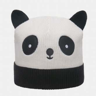 Unisex Stickad Mössa Tecknad Panda Huvudform Broderi Mode Värme Flänsande Mössa