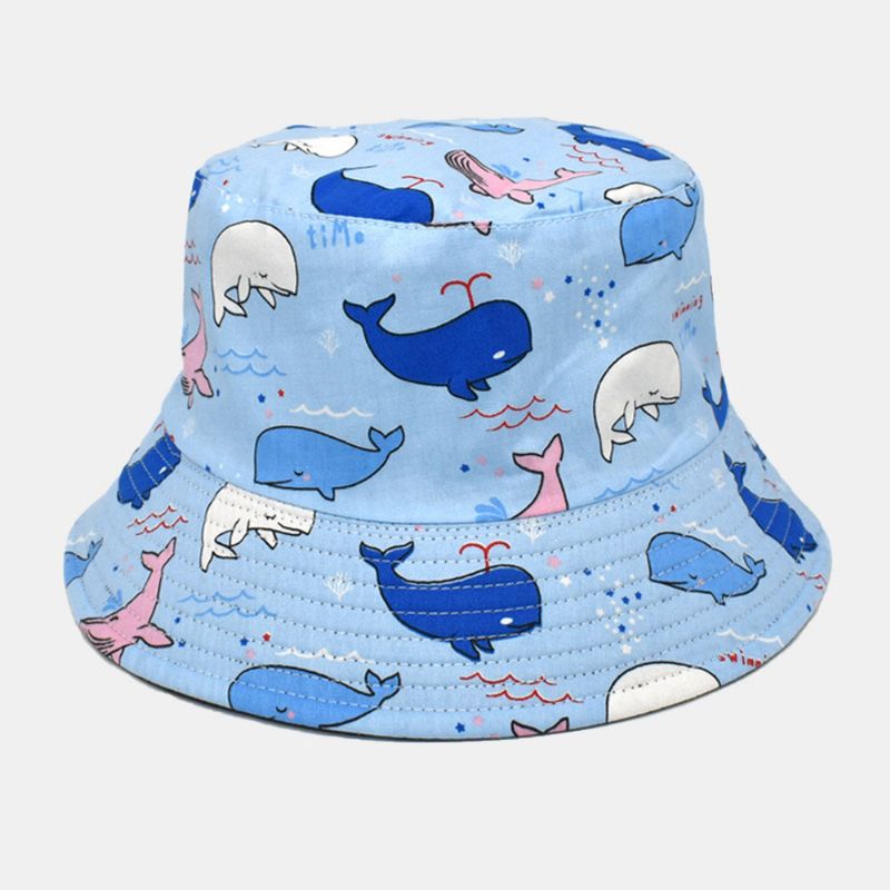 Unisex Tecknad Valmönster Vändbar Bucket Hat Dubbelsidig Slitage Utomhussolskydd Strandhatt