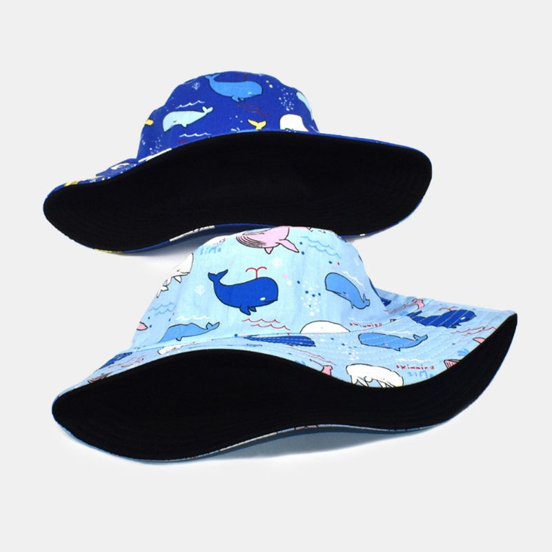 Unisex Tecknad Valmönster Vändbar Bucket Hat Dubbelsidig Slitage Utomhussolskydd Strandhatt