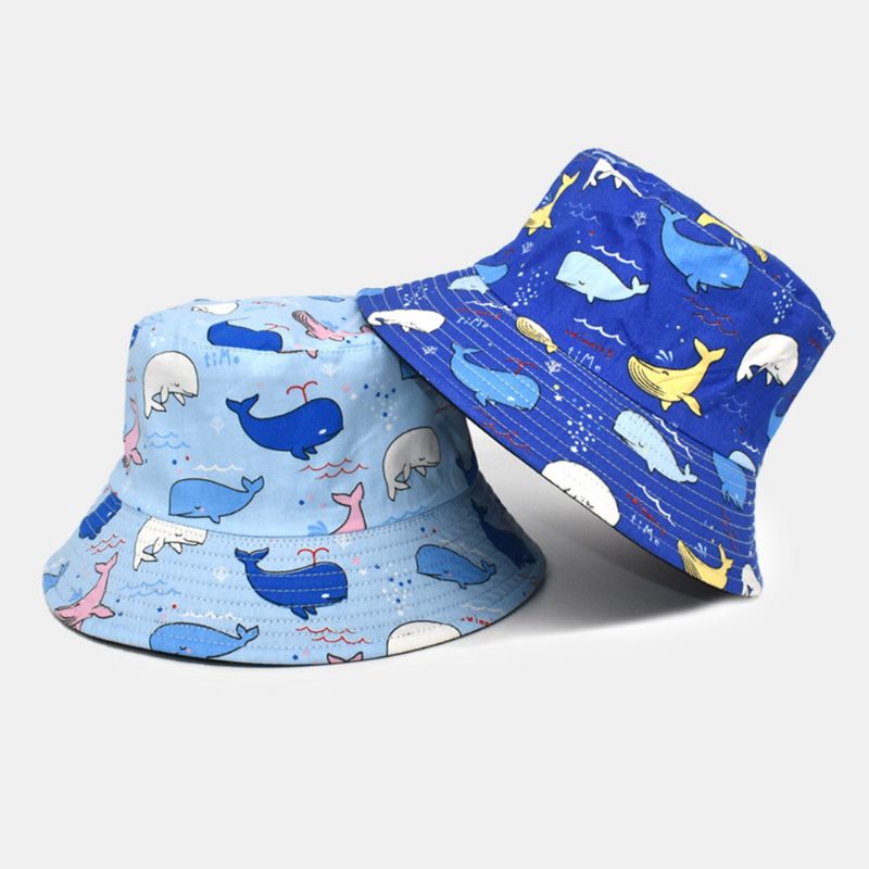 Unisex Tecknad Valmönster Vändbar Bucket Hat Dubbelsidig Slitage Utomhussolskydd Strandhatt