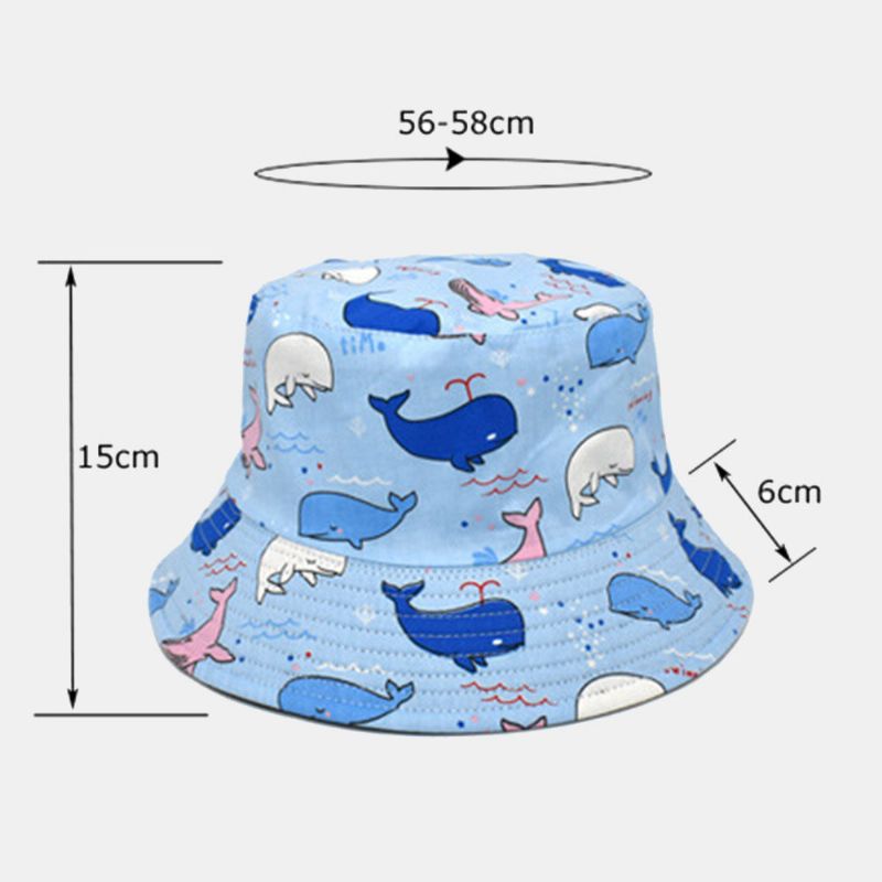 Unisex Tecknad Valmönster Vändbar Bucket Hat Dubbelsidig Slitage Utomhussolskydd Strandhatt