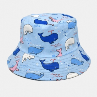 Unisex Tecknad Valmönster Vändbar Bucket Hat Dubbelsidig Slitage Utomhussolskydd Strandhatt