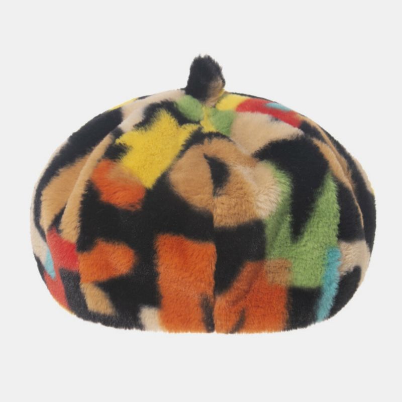 Unisex Tie-dye Plysch Brittisk Stil Varm Mjuk Causal All-match Painter Hat Basker Hat Octagonal Hat