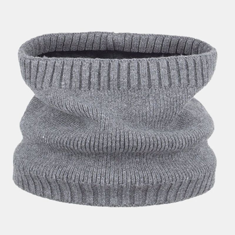 Unisex Tjockrandig Järnetikett Stickad Mössa Scarf Set Höst Vinter Plus Sammet Tjocka Varm Haklapp Beanie Hatt