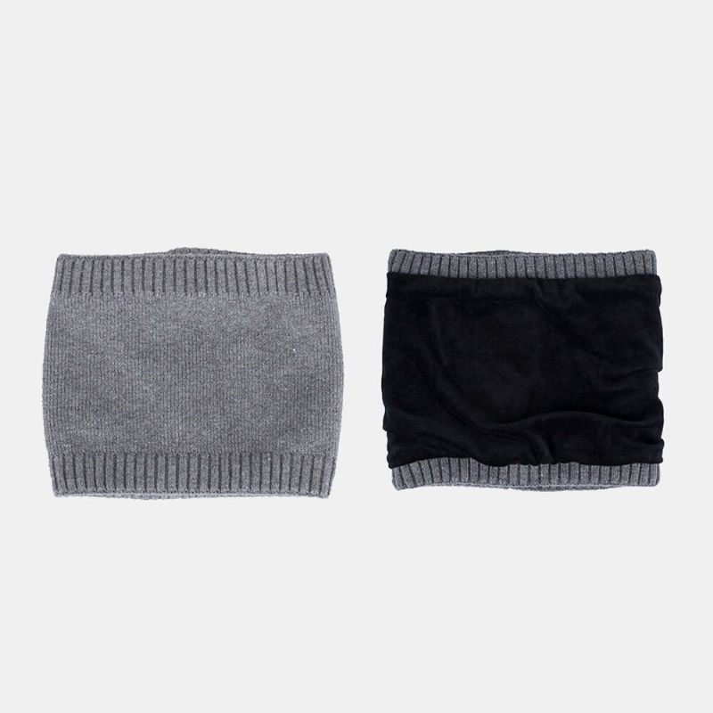 Unisex Tjockrandig Järnetikett Stickad Mössa Scarf Set Höst Vinter Plus Sammet Tjocka Varm Haklapp Beanie Hatt