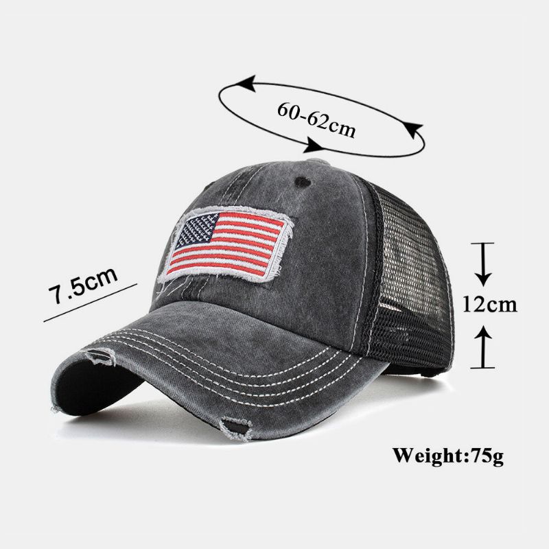 Unisex Tvättad Amerikansk Flagga Patch Hästsvans Basebollkeps Mesh Andningsbar Casquette Summer Snapback Hatt