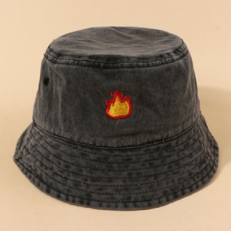 Unisex Tvättad Bomull Flammmönster Broderi Mode Solskyddsmedel Bucket Hat