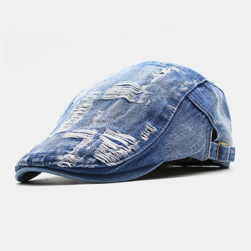 Unisex Tvättad Denim Kanthål Make-old Retro Solskydd Framåt Cap Basker Kepsar Platt Hatt