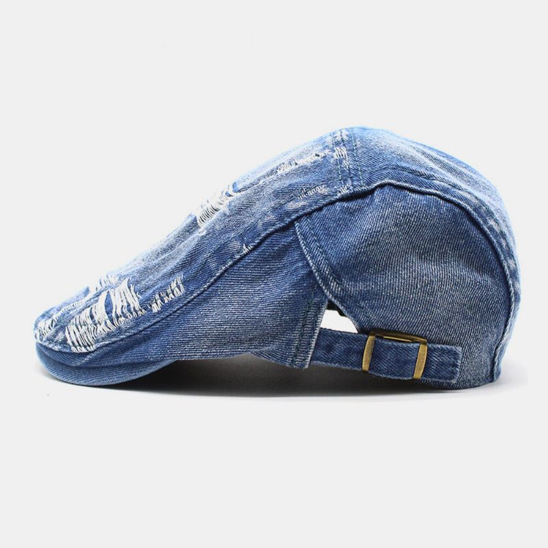 Unisex Tvättad Denim Kanthål Make-old Retro Solskydd Framåt Cap Basker Kepsar Platt Hatt