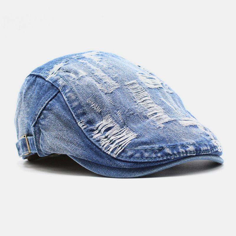 Unisex Tvättad Denim Kanthål Make-old Retro Solskydd Framåt Cap Basker Kepsar Platt Hatt