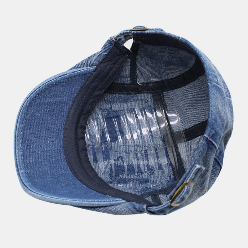 Unisex Tvättad Denim Kanthål Make-old Retro Solskydd Framåt Cap Basker Kepsar Platt Hatt