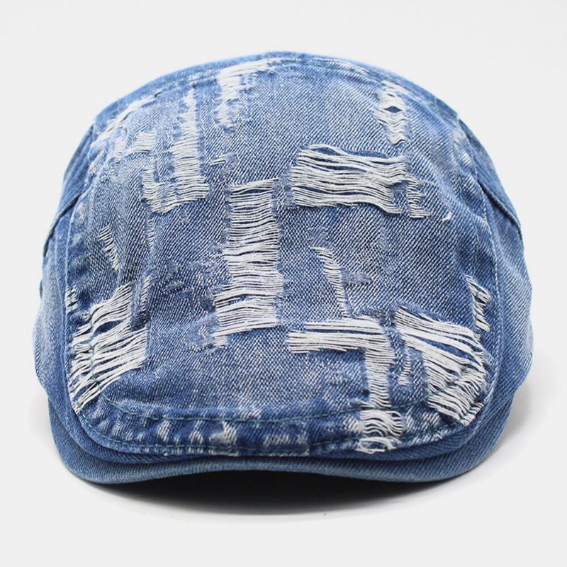 Unisex Tvättad Denim Kanthål Make-old Retro Solskydd Framåt Cap Basker Kepsar Platt Hatt