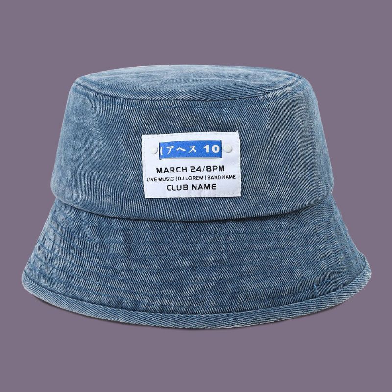 Unisex Tvättad Denim Letter Patch All-match Sunscreen Bucket Hat