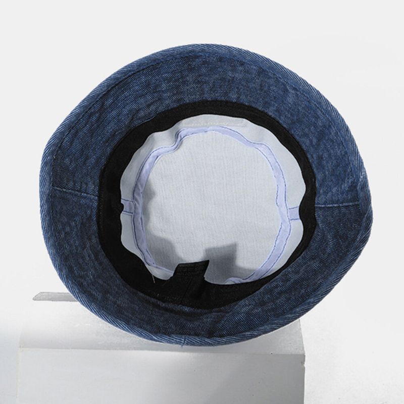 Unisex Tvättad Denim Letter Patch All-match Sunscreen Bucket Hat