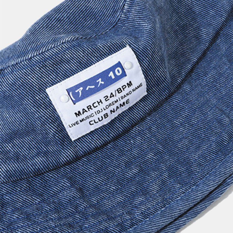 Unisex Tvättad Denim Letter Patch All-match Sunscreen Bucket Hat