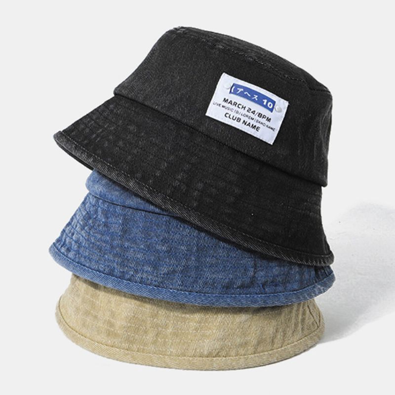 Unisex Tvättad Denim Letter Patch All-match Sunscreen Bucket Hat