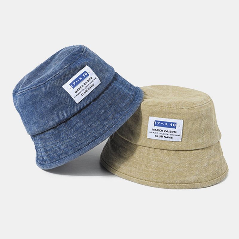 Unisex Tvättad Denim Letter Patch All-match Sunscreen Bucket Hat