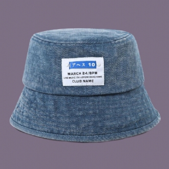 Unisex Tvättad Denim Letter Patch All-match Sunscreen Bucket Hat