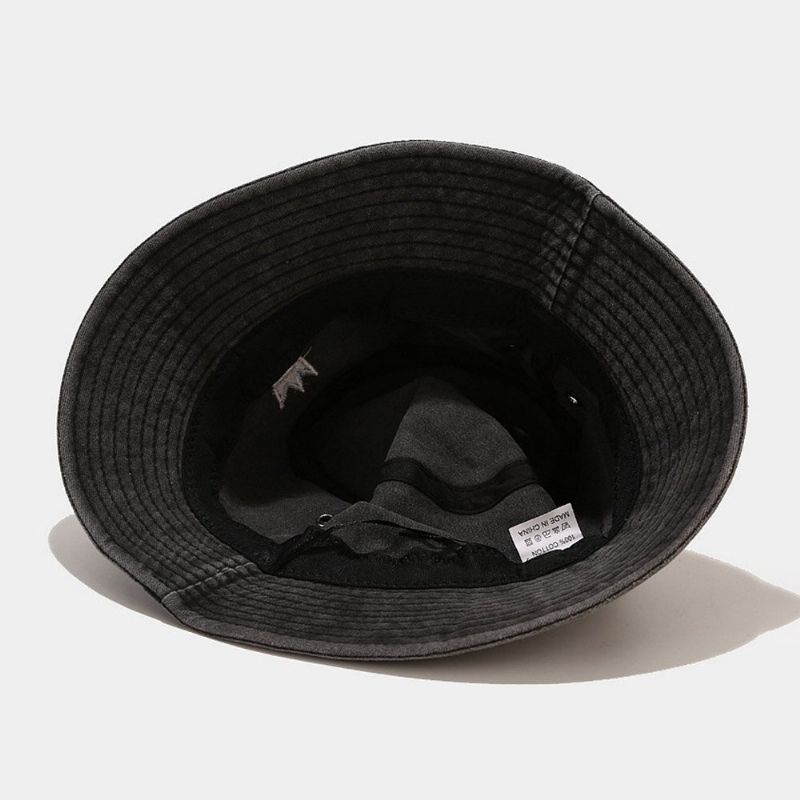 Unisex Tvättad Gjord Gammal Bucket Hatt Bomull Kronmönster Broderi Enkel Solskyddshatt