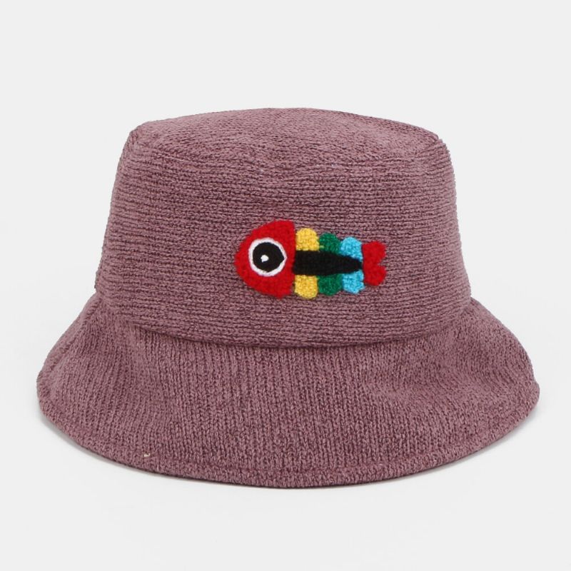 Unisex Yllebroderi Fiskben Söt Casual Parhatt Bucket Hat