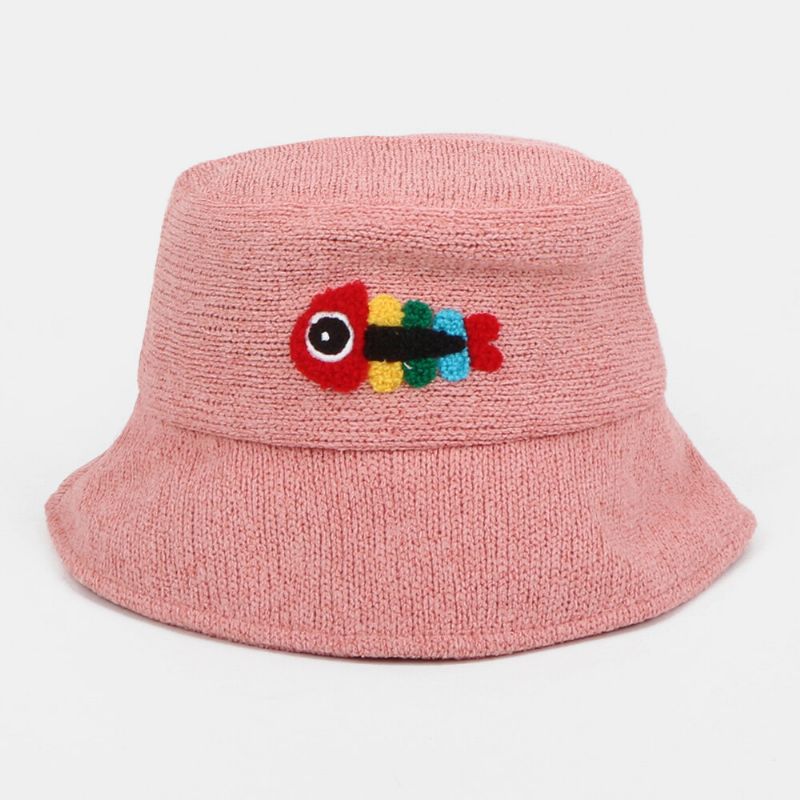 Unisex Yllebroderi Fiskben Söt Casual Parhatt Bucket Hat