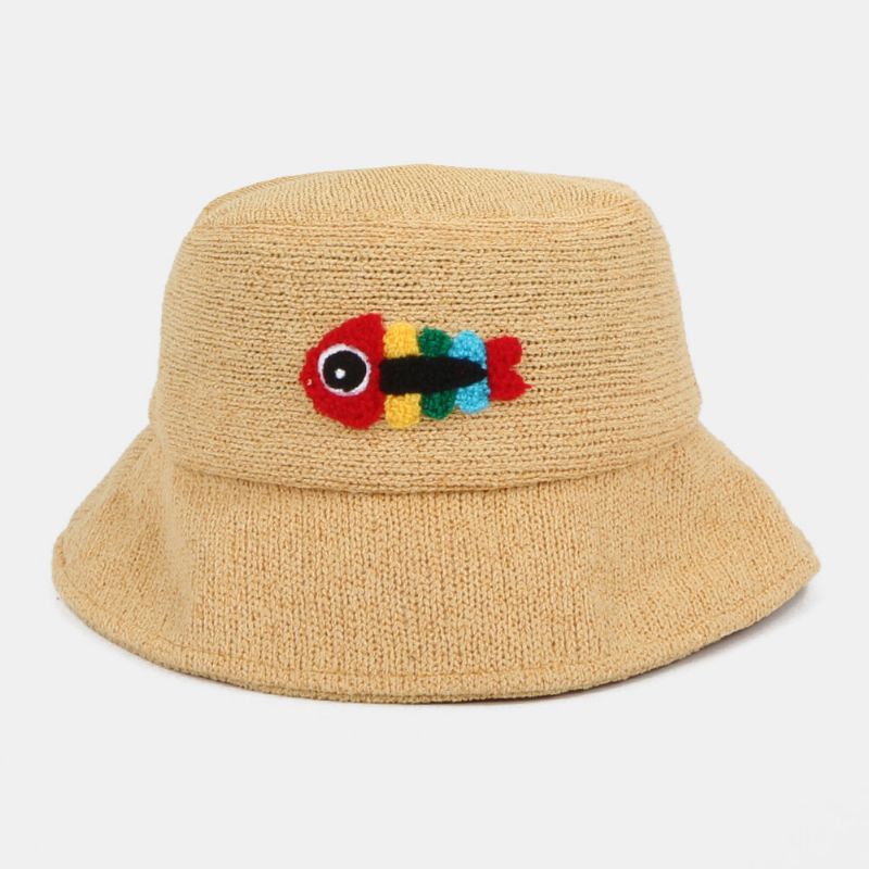 Unisex Yllebroderi Fiskben Söt Casual Parhatt Bucket Hat