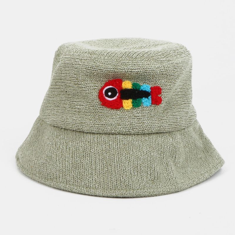 Unisex Yllebroderi Fiskben Söt Casual Parhatt Bucket Hat